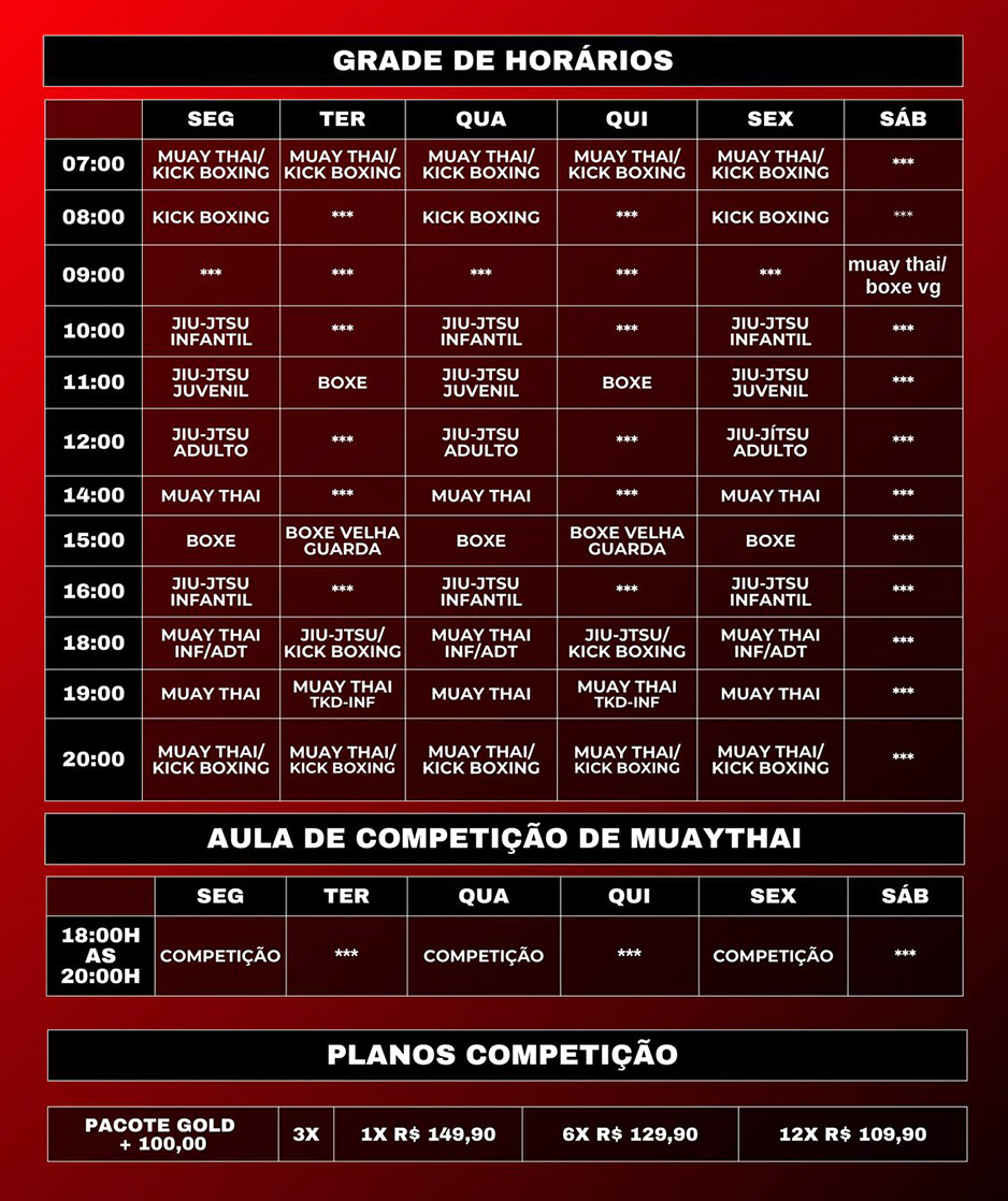 Tabela de horários